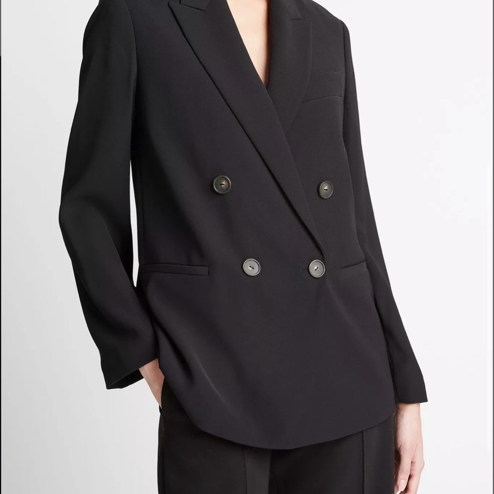 Vince Crepe Black Double-Breasted Blazer - Picture 3 of 7